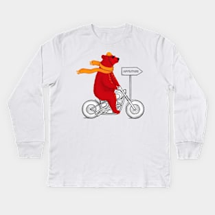 Red adventure bear on a motorcycle Kids Long Sleeve T-Shirt